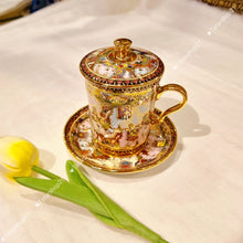 Coffee glass with lid, ceramic mug, Bencharong souvenir glass